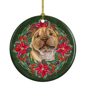 Shar Pei Puppy Poinsetta Wreath Ceramic Ornament Christmas Tree Hanging Decorations for Home Christmas HolidayParty