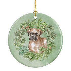 Boxer Puppy Fawn Christmas Wreath Ceramic Ornament Christmas Tree Hanging Decorations for Home Christmas HolidayParty