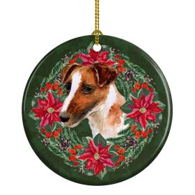 Smooth Fox Terrier Poinsetta Wreath Ceramic Ornament Christmas Tree Hanging Decorations for Home Christmas HolidayParty