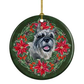 Schnauzer Poinsetta Wreath Ceramic Ornament Christmas Tree Hanging Decorations for Home Christmas HolidayParty