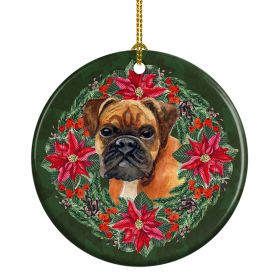 German Boxer Poinsetta Wreath Ceramic Ornament Christmas Tree Hanging Decorations for Home Christmas HolidayParty