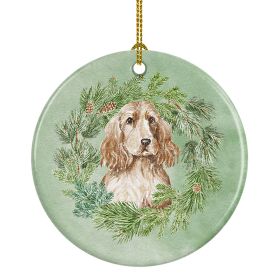 Cocker Spaniel Golden Christmas Wreath Ceramic Ornament Christmas Tree Hanging Decorations for Home Christmas HolidayParty
