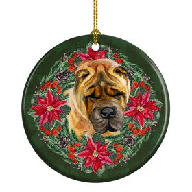 Shar Pei Poinsetta Wreath Ceramic Ornament Christmas Tree Hanging Decorations for Home Christmas HolidayParty