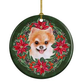 Pomeranian #2 Poinsetta Wreath Ceramic Ornament Christmas Tree Hanging Decorations for Home Christmas HolidayParty