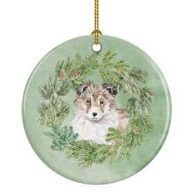 Sheltie/Shetland Sheepdog Puppy Sable Christmas Wreath Ceramic Ornament Christmas Tree Hanging Decorations for Home Christmas HolidayParty