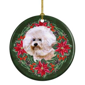 Bichon Frise #2 Poinsetta Wreath Ceramic Ornament Christmas Tree Hanging Decorations for Home Christmas HolidayParty