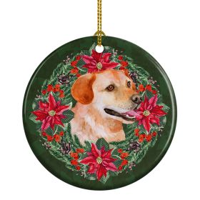 Labrador Retriever Poinsetta Wreath Ceramic Ornament Christmas Tree Hanging Decorations for Home Christmas HolidayParty