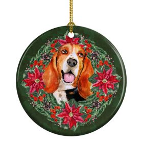 Basset Hound Poinsetta Wreath Ceramic Ornament Christmas Tree Hanging Decorations for Home Christmas HolidayParty