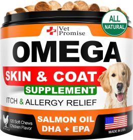 Omega 3 for Dogs Skin & Coat Supplement Fish Oil Chews Allergy Itch Relief Anti Shedding Supplement Dry Skin Treatment Salmon Oil 120 Treats