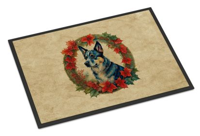 Australian Cattle Dog Christmas Flowers Doormat Front Door Mat Indoor Outdoor Rugs for Entryway, Non Slip Washable Low Pile, 18H X 27W -D