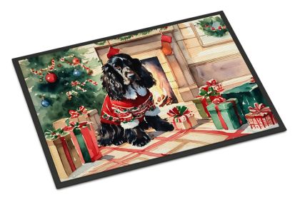 English Cocker Spaniel Cozy Christmas Doormat Front Door Mat Indoor Outdoor Rugs for Entryway, Non Slip Washable Low Pile, 18H X 27W -B