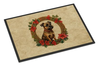 Border Terrier Christmas Flowers Doormat Front Door Mat Indoor Outdoor Rugs for Entryway, Non Slip Washable Low Pile, 18H X 27W -A
