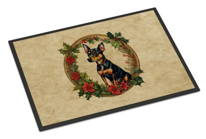 Miniature Pinscher Christmas Flowers Doormat Front Door Mat Indoor Outdoor Rugs for Entryway, Non Slip Washable Low Pile, 18H X 27W -K