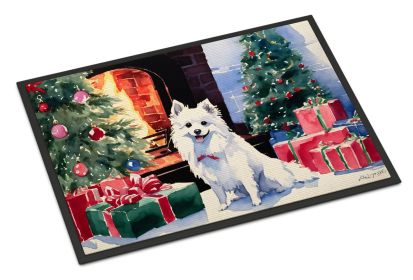 Japanese Spitz Cozy Christmas Doormat Front Door Mat Indoor Outdoor Rugs for Entryway, Non Slip Washable Low Pile, 18H X 27W -F