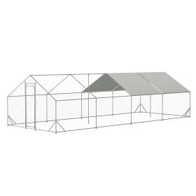 Large Metal pen Walk-in Run Galvanized Wire Cage with Waterproof & Anti-Ultraviolet Cover for Outside(10' L x 26' W x 6.56' H)