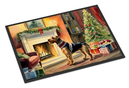 Airedale Terrier Cozy Christmas Doormat Front Door Mat Indoor Outdoor Rugs for Entryway, Non Slip Washable Low Pile, 18H X 27W -F