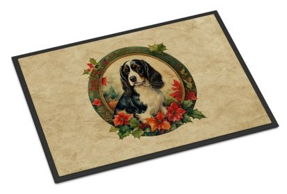 English Springer Spaniel Christmas Flowers Doormat Front Door Mat Indoor Outdoor Rugs for Entryway, Non Slip Washable Low Pile, 18H X 27W -L