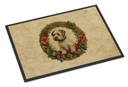 Sealyham Terrier Christmas Flowers Doormat Front Door Mat Indoor Outdoor Rugs for Entryway, Non Slip Washable Low Pile, 18H X 27W -F