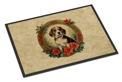 Beagle Christmas Flowers Doormat Front Door Mat Indoor Outdoor Rugs for Entryway, Non Slip Washable Low Pile, 18H X 27W -F