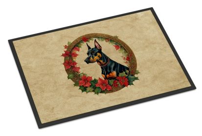 Doberman Pinscher Christmas Flowers Doormat Front Door Mat Indoor Outdoor Rugs for Entryway, Non Slip Washable Low Pile, 18H X 27W -A