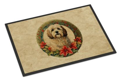 Havanese Christmas Flowers Doormat Front Door Mat Indoor Outdoor Rugs for Entryway, Non Slip Washable Low Pile, 18H X 27W -C