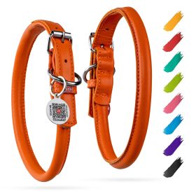 Ultra Soft Rolled Leather Dog Collar Soft Padded Dog Collars for Medium Dogs Male & Female Dog Collar 13-16 inch Neck Orange Collar