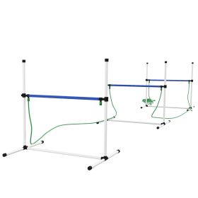PawHut 6 Piece Dog Agility Training Equipment Set with 3 Hurdles, Spray Water Tube, Whistle, Carry Bag, White-H