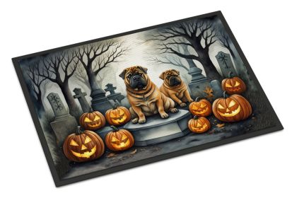 Shar Pei Spooky Halloween Doormat Front Door Mat Indoor Outdoor Rugs for Entryway, Non Slip Washable Low Pile, 18H X 27W -L