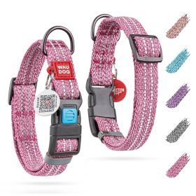 Reflective Cotton Dog Collar Eco Friendly Alt to Nylon Collar for S/M/L Dogs Adjustable Dog Collar 14-23 inch Neck x 1 inch Wide Pink Color