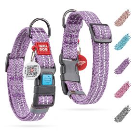 Reflective Cotton Dog Collar Eco Friendly Alt to Nylon Collar for S/M/L Dogs Adjustable Dog Collar 14-23 inch Neck x 1 inch Wide Purple Color