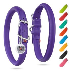 Ultra Soft Rolled Leather Dog Collar for Small Dogs Soft Padded Dog Collars for Medium Dogs Male & Female Dog Collar 13-16 inch Neck Purple Color