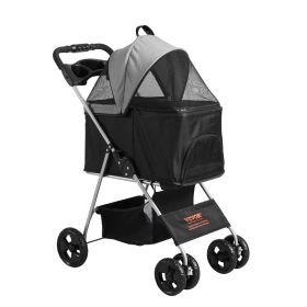 VEVOR Pet Stroller 4 Wheels Rotate with Brakes 35lbs Weight Capacity with Detachable Carrier Storage Basket & Cup Holder for Travel Black+Dark Grey
