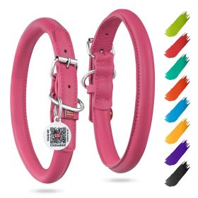 Ultra Soft Rolled Leather Dog Collar Soft Padded Dog Collars for Medium Large Dogs Male & Female Dog Collar 18-21 inch Pink Collar Neck