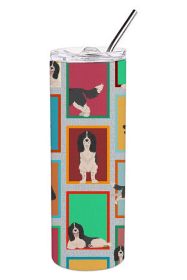 Lots of Black and White English Springer Spaniel Stainless Steel Skinny Tumbler Vacuum Double Walled Reusable Insulated Travel Cup for Coffee -E