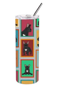 Lots of Black French Bulldog Stainless Steel Skinny Tumbler Vacuum Double Walled Reusable Insulated Travel Cup for Coffee with Lid, 20 oz -H