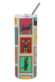 Lots of Black and Tan Chihuahua Stainless Steel Skinny Tumbler Vacuum Double Walled Reusable Insulated Travel Cup for Coffee with Lid, 20 oz -A