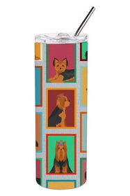 Lots of Black and Tan Yorkie Stainless Steel Skinny Tumbler Vacuum Double Walled Reusable Insulated Travel Cup for Coffee with Lid, 20 oz -D
