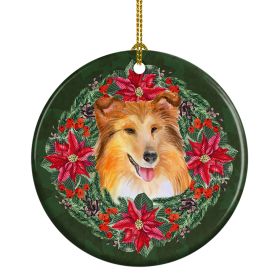 Sheltie Poinsetta Wreath Ceramic Ornament Christmas Tree Hanging Decorations for Home Christmas HolidayParty