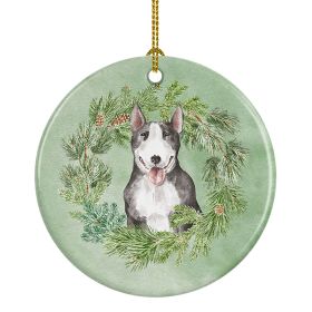 NEW Bull Terrier Black & White Christmas Wreath Ceramic Ornament Christmas Tree Hanging Decorations for Home Christmas HolidayParty