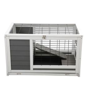 Luxury 2-Storey Pet House Box Wooden Cage Comfy Cabin for Small Animals Grey White