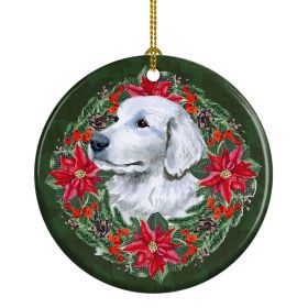 Maremma Sheepdog Poinsetta Wreath Ceramic Ornament Christmas Tree Hanging Decorations for Home Christmas HolidayParty