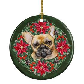 French Bulldog Poinsetta Wreath Ceramic Ornament Christmas Tree Hanging Decorations for Home Christmas HolidayParty