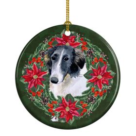 Borzoi Poinsetta Wreath Ceramic Ornament Christmas Tree Hanging Decorations for Home Christmas HolidayParty