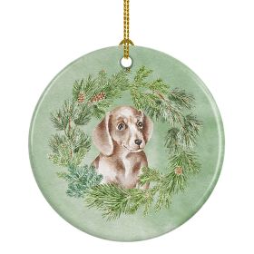 Dachshund Red Puppy Christmas Wreath Ceramic Ornament Christmas Tree Hanging Decorations for Home Christmas HolidayParty