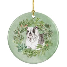 Bulldog Brindled Christmas Wreath Ceramic Ornament Christmas Tree Hanging Decorations for Home Christmas HolidayParty