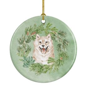 Shiba Inu Cream Christmas Wreath Ceramic Ornament Christmas Tree Hanging Decorations for Home Christmas HolidayParty