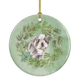 Bulldog Lilac Puppy Christmas Wreath Ceramic Ornament Christmas Tree Hanging Decorations for Home Christmas HolidayParty