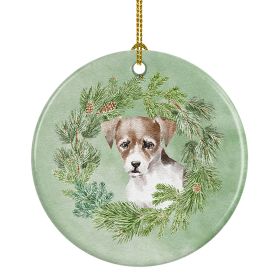 Jack Russell Terrier Puppy Tricolor Christmas Wreath Ceramic Ornament Christmas Tree Hanging Decorations for Home Christmas HolidayParty