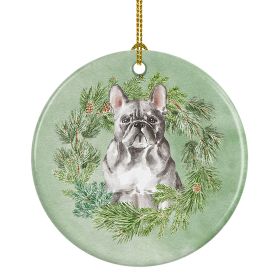 French Bulldog Blue Christmas Wreath Ceramic Ornament Christmas Tree Hanging Decorations for Home Christmas HolidayParty