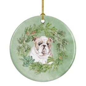 Bulldog Puppy Fawn Christmas Wreath Ceramic Ornament Christmas Tree Hanging Decorations for Home Christmas HolidayParty